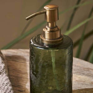 Nkuku Ilcoso Recycled Hammered Glass Soap Dispenser Green